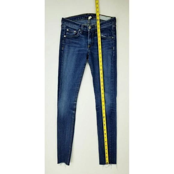 Rag & Bone 25X29 Women Skinny Embroidered Logo Blue Denim Woodford Jeans Raw Hem - Picture 11 of 14